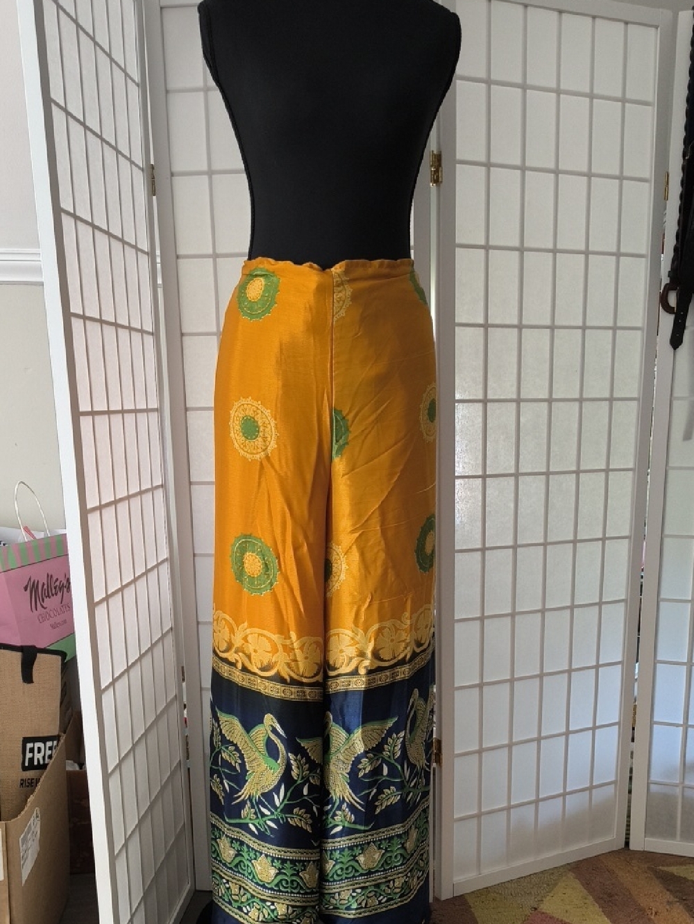 Wevez Vintage Silk Blend Sari Wrap Around Pants | Boho Wide Leg One Size